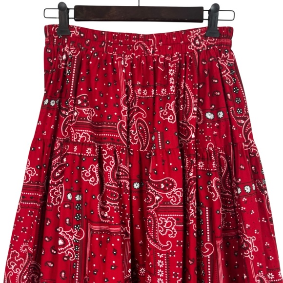 VINTAGE VRG SPORT Red Paisley Bandana Print Tiered Maxi Skirt Elastic Waist MED - Picture 4 of 12